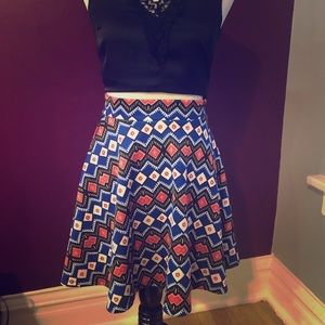 Stretch Patterned Midi Skater Skirt